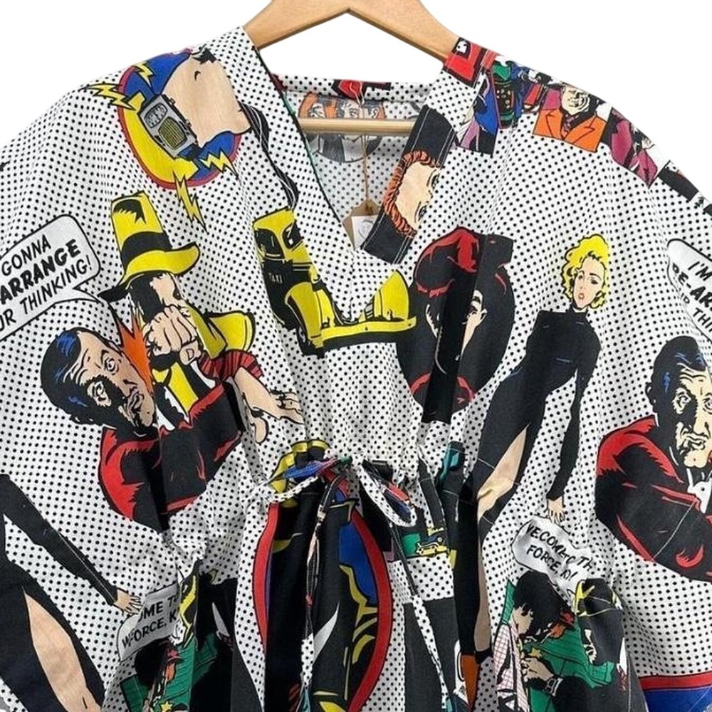 VTG Upcycled Dick Tracy Comic Pop Art Kaftan Swim Coverup Womens Small XL 90s